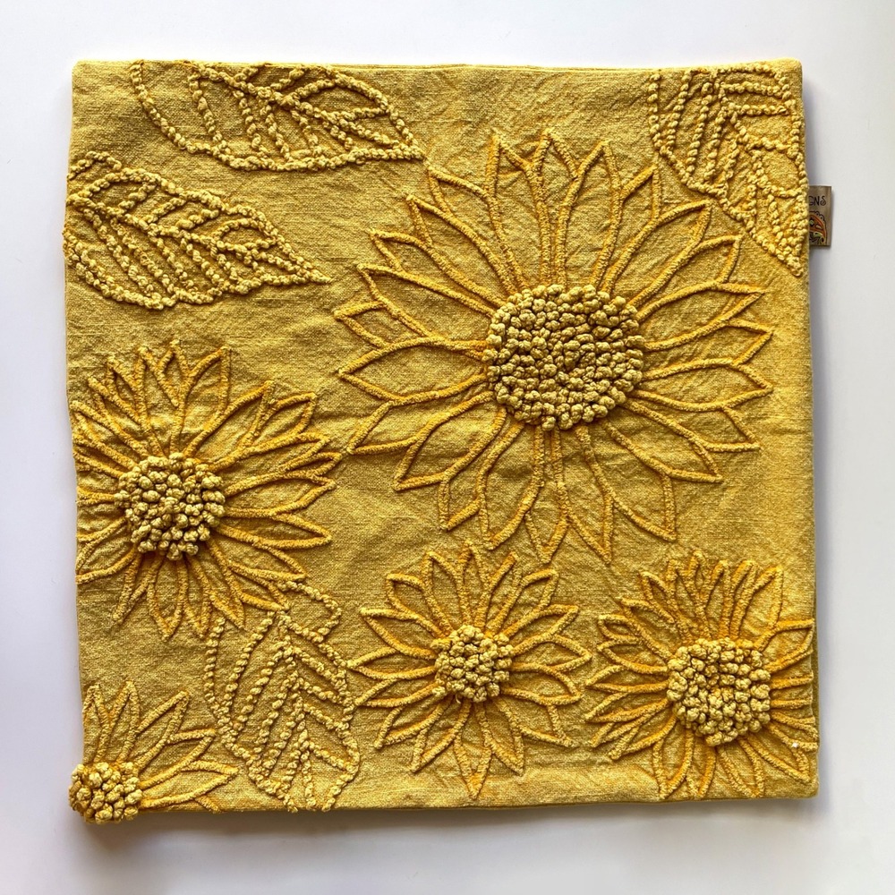 Set of 2 Devi Designs Yellow Sunflower Cotton Pillow Covers Cottagecore Colorful